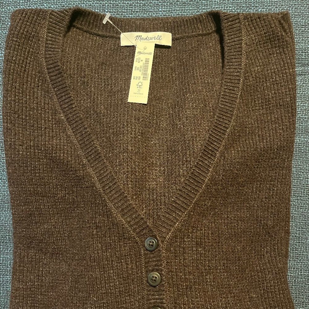 Madewell, Asherton Waffle Henley Sweater, XL, Heather Bark, NWT